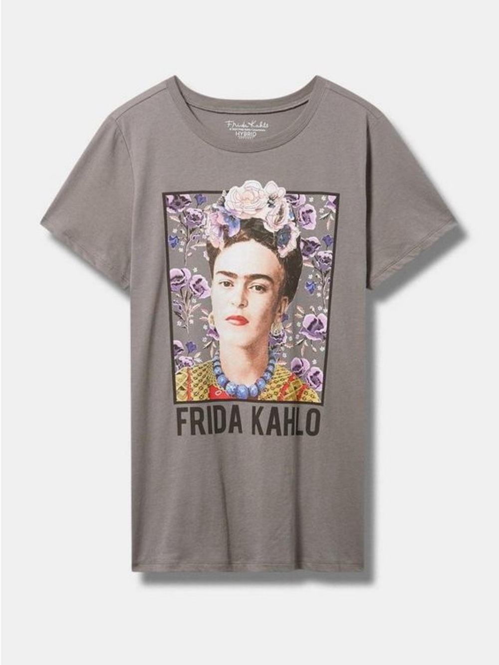 Frida Kahlo Embroidered Graphic Tee in Gray Medium